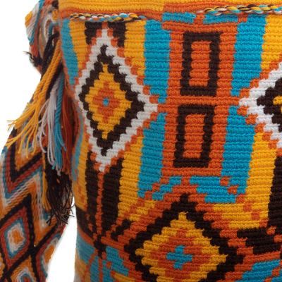 Hand-crocheted bucket bag, 'Colombian Sun' - Multicoloured Crocheted Shoulder Bag
