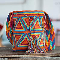 Hand-crocheted bucket bag, 'Colombian Rainbow'