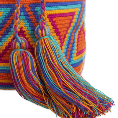 Bolso cubo tejido a mano, 'Arco iris colombiano' - Bolso de hombro colorido de ganchillo