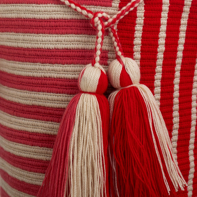 Hand-crocheted bucket bag, 'Colombian Rose' - Red and Pink Crocheted Shoulder Bag