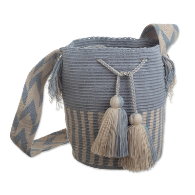 Blue and Ivory Crocheted Shoulder Bag