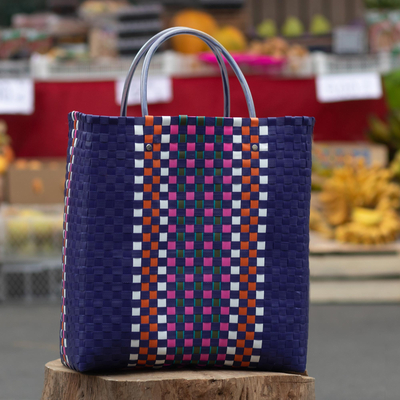 Handwoven tote bag, Sunday Market in Blue