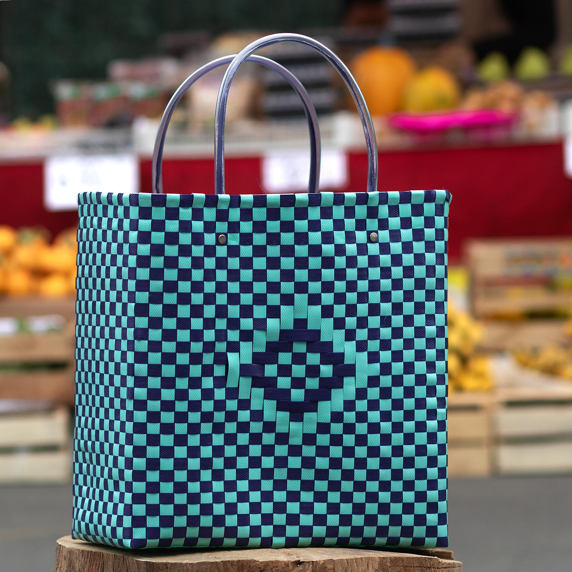 Blue Recycled Woven Shopping Bag