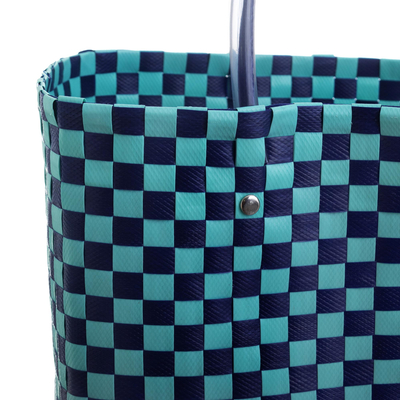 Handwoven tote bag, 'Farmer's Market' - Blue Recycled Woven SHopping bag