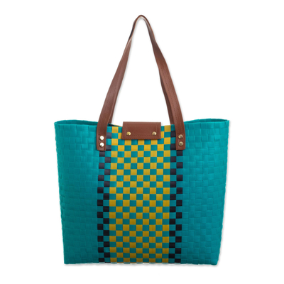 Handwoven tote bag, 'Picnic in the Plaza' - Recycled Handmade Tote Bag