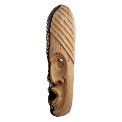 Beaded wood mask, 'Astounded' - Artisan Crafted Wood Mask