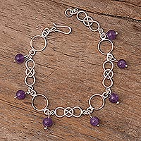 Amethyst charm bracelet, 'Violet Illusion' - Silver and Amethyst Bead Charm Bracelet from Peru