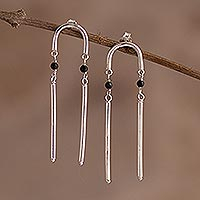 Onyx dangle earrings, 'Andean Arc in Black' - Modern Onyx Dangle Earrings