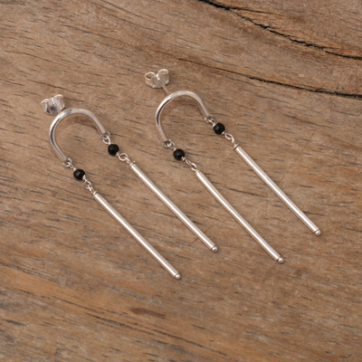 Onyx dangle earrings, 'Andean Arc in Black' - Modern Onyx Dangle Earrings