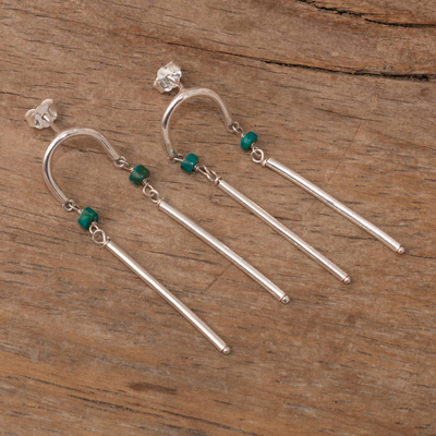 Chrysocolla dangle earrings, 'Andean Arc in Green' - Sterling Silver and Chrysocolla Earrings