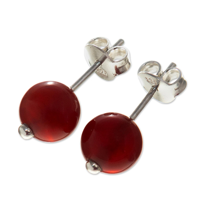 Carnelian stud earrings, 'Soul Fire' - Natural Carnelian Bead Stud Earrings From Peru