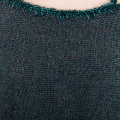 100% baby alpaca sweater, 'Cecilia in Teal' - Crochet Short Sleeve Baby Alpaca Sweater in Teal from Peru