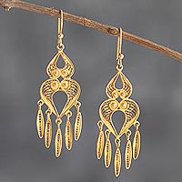 Gold-plated filigree chandelier earrings, 'Catacaos Cascade'