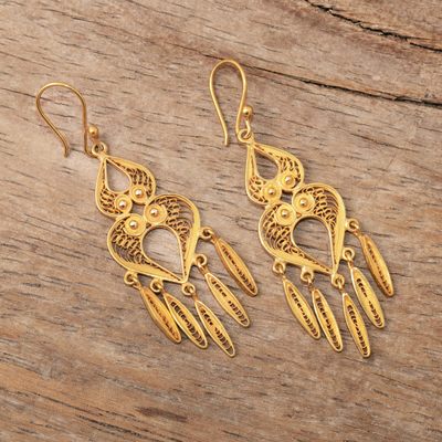 Vergoldete filigrane Kronleuchter-Ohrringe - Kronleuchter-Ohrringe aus 24-karätigem Gold