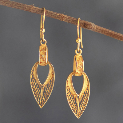 Gold-plated filigree dangle earrings, 'Talara Treasure' - Hand Crafted 24k Gold-Plated earrings