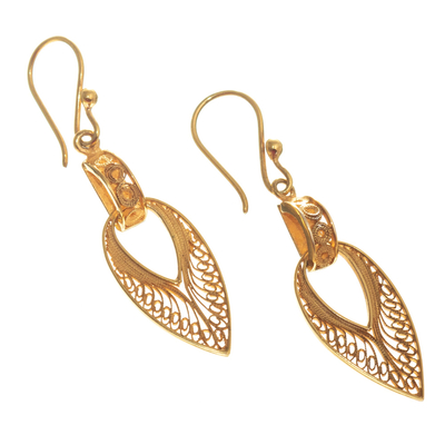Gold-plated filigree dangle earrings, 'Talara Treasure' - Hand Crafted 24k Gold-Plated earrings
