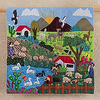 Cotton applique wall hanging, 'Andean Dawn' - Multicoloured Applique Wall Hanging