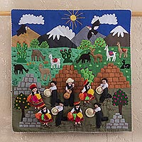 Cotton applique wall hanging, 'Andean Dance' - Andean Themed Applique Wall Hanging