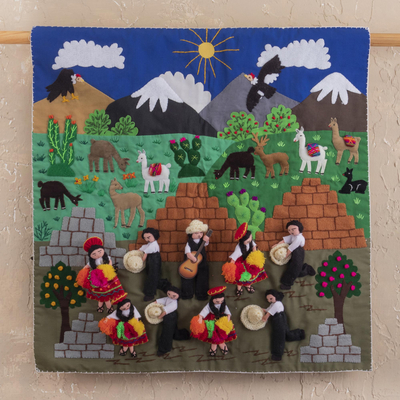 Cotton applique wall hanging, 'Andean Dance' - Andean Themed Applique Wall Hanging