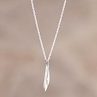 Sterling silver pendant necklace, 'Leaf Reflection' - Sterling Silver Minimalist Blade Pendant Necklace from Peru