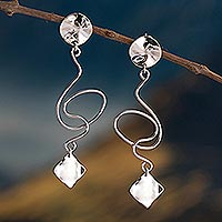 Sterling silver dangle earrings, 'Meandering Path' - Polished Sterling Silver Dangle Earrings