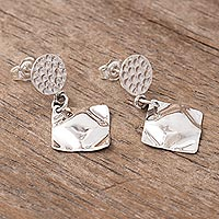 Sterling silver dangle earrings, 'Magnetic Rhombus' - Sterling Silver Textured Rhombus Dangle Earrings from Peru