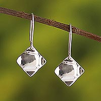Sterling silver dangle earrings, 'Dimpled' - Square Sterling Silver Earrings