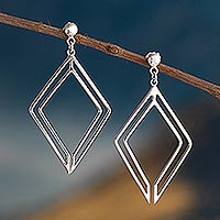 Diamond-Shaped Sterling Silver Earrings,'Rhombus Glam'