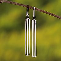 Sterling silver dangle earrings, 'Fine Lines' - Long Sterling Silver Dangle Earrings