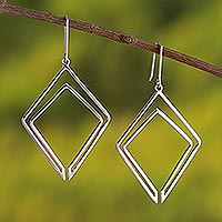 Sterling silver dangle earrings, 'Rhombus Union' - Sterling Silver Rhombus Earrings