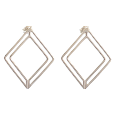 Polished Hammered Rhomboid Geometric Frame Hollow Drop Earrings Women Jewelry