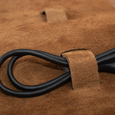 Organizador de cuerdas de viaje de cuero - Organizador de cables de cuero marrón