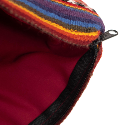 Alpaca-blend cushion cover, 'Cusco Fretwork' - Multicolored Alpaca Blend Cushion Cover