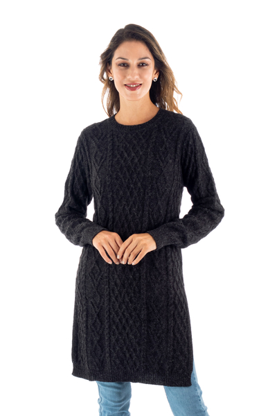 Kiva Store  Charcoal Alpaca Tunic Sweater Dress - Long Lines in