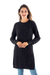 100% baby alpaca sweater, 'Long Lines in Charcoal' - Charcoal Alpaca Tunic Sweater Dress (image 2a) thumbail