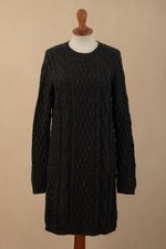 100% baby alpaca sweater, 'Long Lines in Charcoal' - Charcoal Alpaca Tunic Sweater Dress