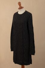 100% baby alpaca sweater, 'Long Lines in Charcoal' - Charcoal Alpaca Tunic Sweater Dress