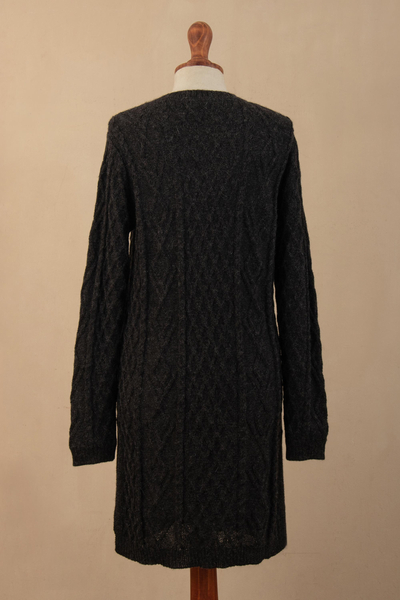 100% baby alpaca sweater, 'Long Lines in Charcoal' - Charcoal Alpaca Tunic Sweater Dress