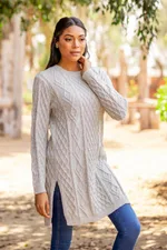 100% baby alpaca sweater, 'Long Lines in Grey' - Baby Alpaca Grey Tunic Sweater Dress