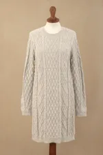 100% baby alpaca sweater, 'Long Lines in Grey' - Baby Alpaca Grey Tunic Sweater Dress