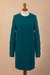 100% baby alpaca sweater dress, 'Winter Teal' - Baby Alpaca Teal Cable Knit Tunic Sweater Dress