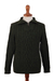Men's 100% alpaca pullover sweater, 'Woodland Walk in Moss' - Men's Zip-Neck Alpaca Sweater
