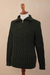 Men's 100% alpaca pullover sweater, 'Woodland Walk in Moss' - Men's Zip-Neck Alpaca Sweater (image 2d) thumbail