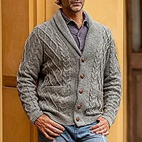 Cárdigan de Hombre 100% Lana de Alpaca con Cuello Chal - Montañas