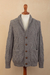 Men's 100% baby alpaca cardigan sweater, 'Geometric Alpaca' - Men's Button Front Grey Baby Alpaca Cardigan Sweater (image 2c) thumbail