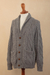 Men's 100% baby alpaca cardigan sweater, 'Geometric Alpaca' - Men's Button Front Grey Baby Alpaca Cardigan Sweater (image 2d) thumbail