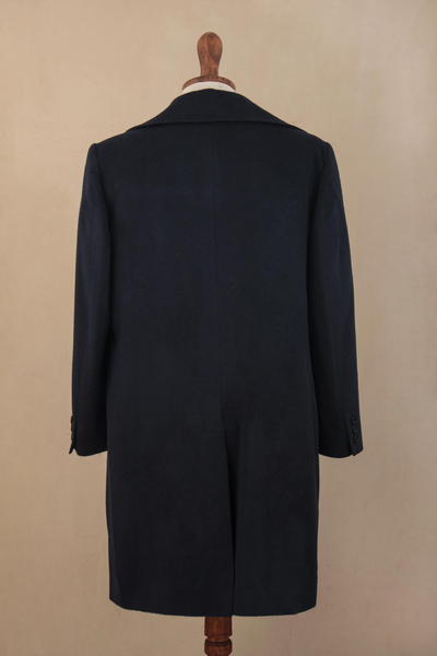 Herrenmantel aus Baby-Alpaka-Mischgewebe - Marineblauer, langer Mantel aus Baby-Alpaka-Mischung für Herren