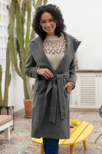 Baby alpaca blend long coat, 'Classically Chic in Grey' - Grey Baby Alpaca Blend Long Wrap Coat