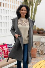 Baby alpaca blend long coat, 'Classically Chic in Grey' - Grey Baby Alpaca Blend Long Wrap Coat