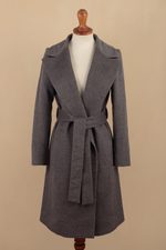 Baby alpaca blend long coat, 'Classically Chic in Grey' - Grey Baby Alpaca Blend Long Wrap Coat
